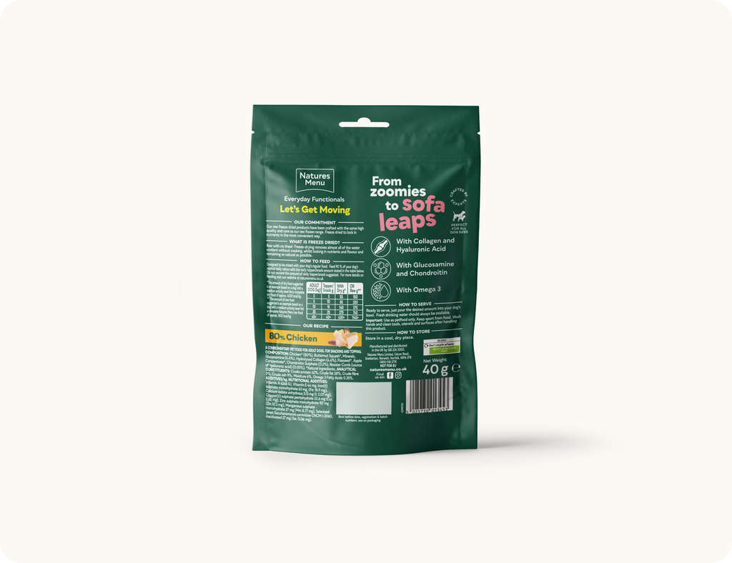 Natures Menu Functional Freeze-Dried Chicken Treats for Mobility Let's Get Moving 40g