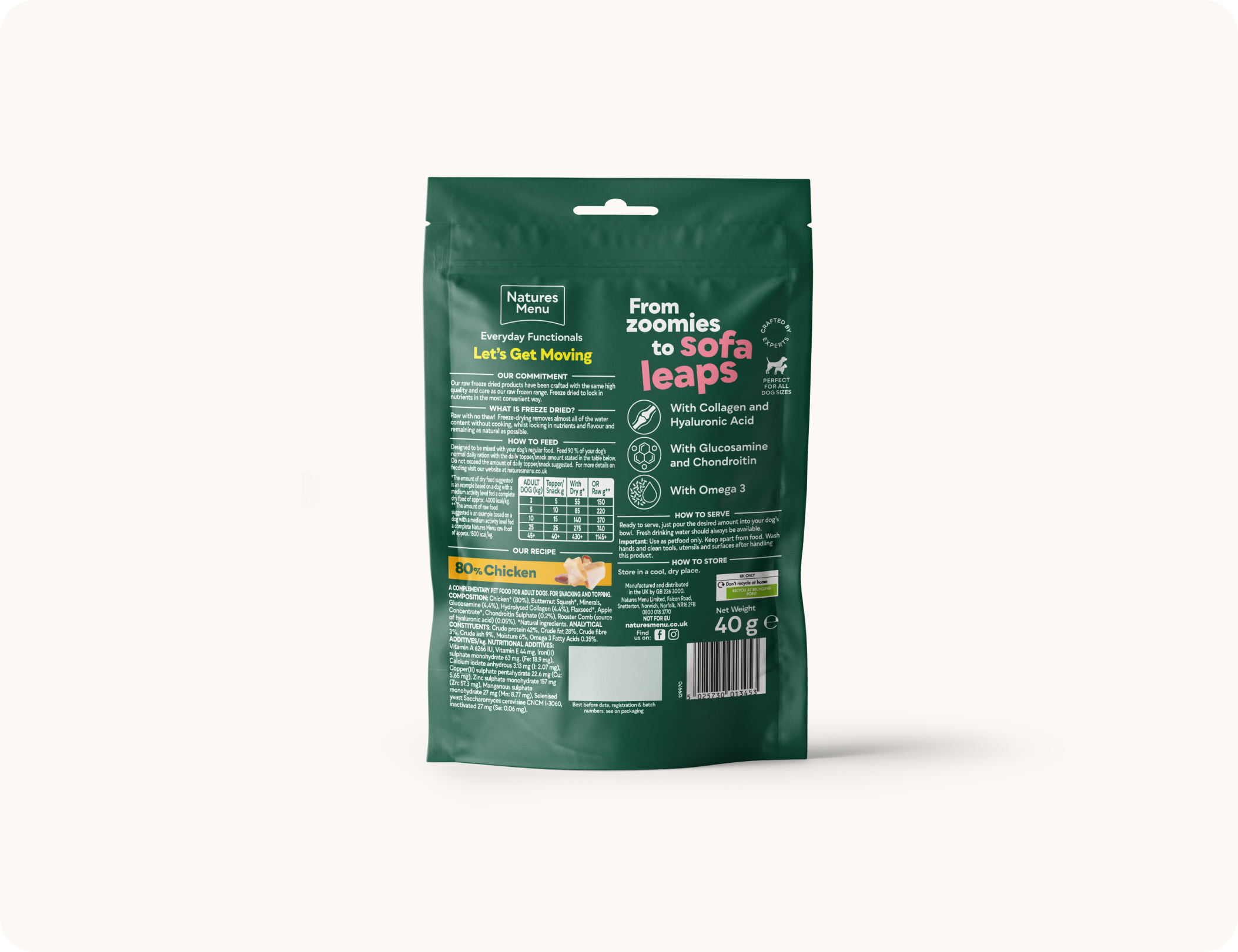 Natures Menu Functional Freeze-Dried Chicken Treats for Mobility Let's Get Moving 40g