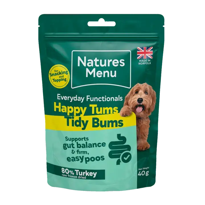Natures Menu Functional Freeze-Dried Turkey Treats for Digestion Happy Tums Tidy Bums 40g