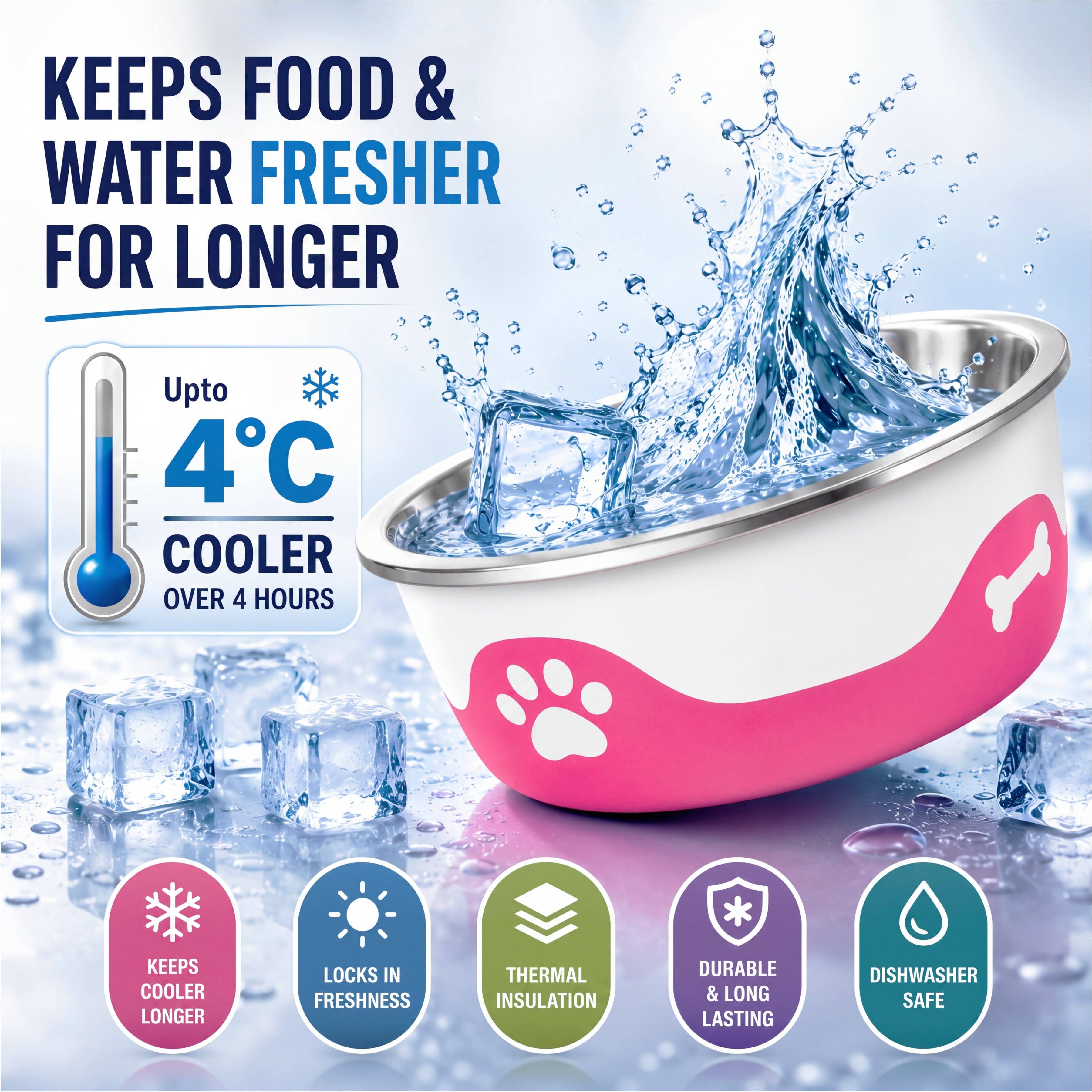 Hot Pink-ThermaCool Dog & Cat Bowls