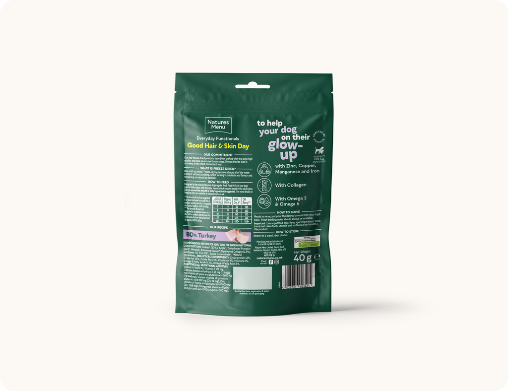 Natures Menu Functional Freeze-Dried Turkey Treats for Fur & Skin Good Hair & Skin Day 40g
