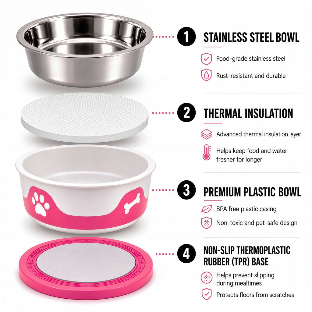 Hot Pink-ThermaCool Dog & Cat Bowls