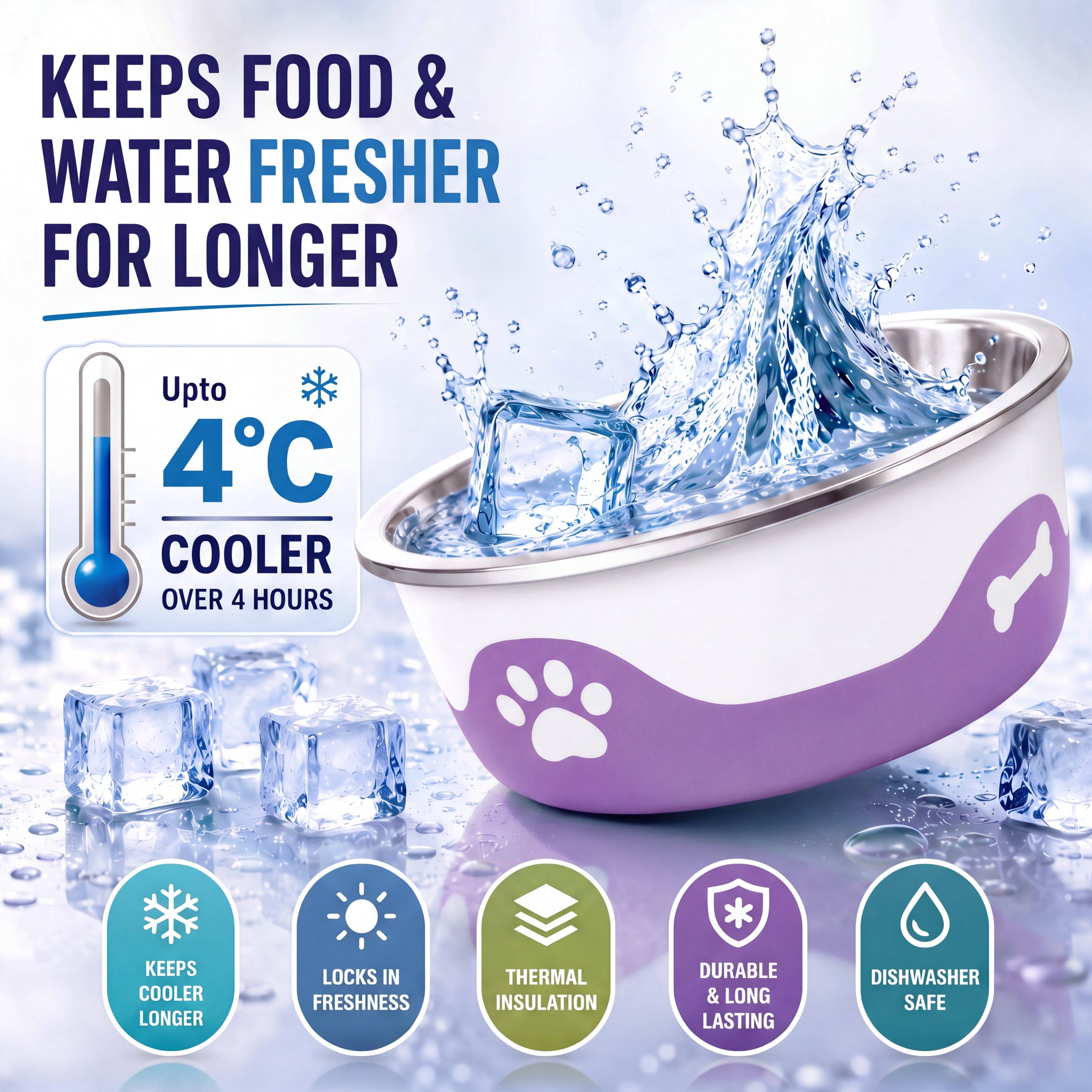 Grape-ThermaCool Dog & Cat Bowls