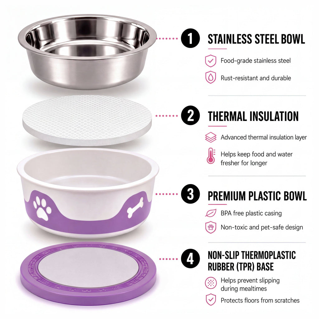 Grape-ThermaCool Dog & Cat Bowls