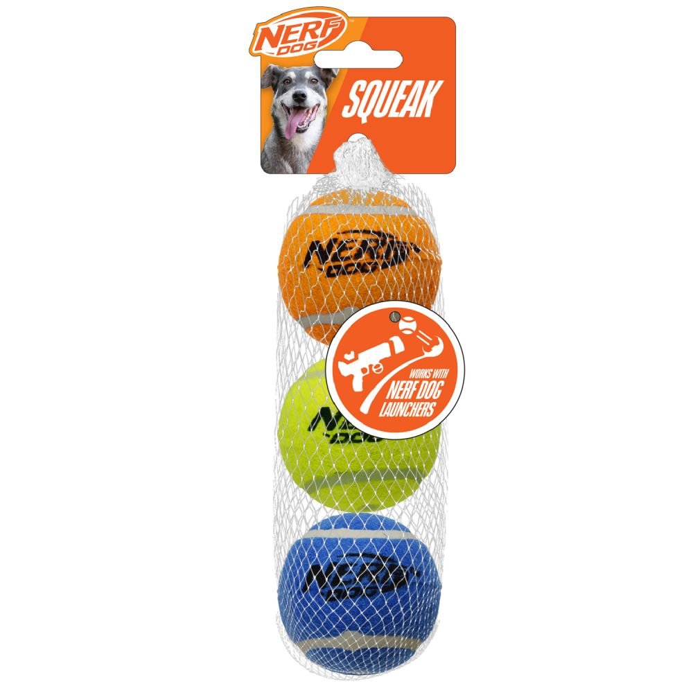 Nerf Dog Squeak Tennis Ball 2.5in Blue/Yellow/Orange - Pack of 3