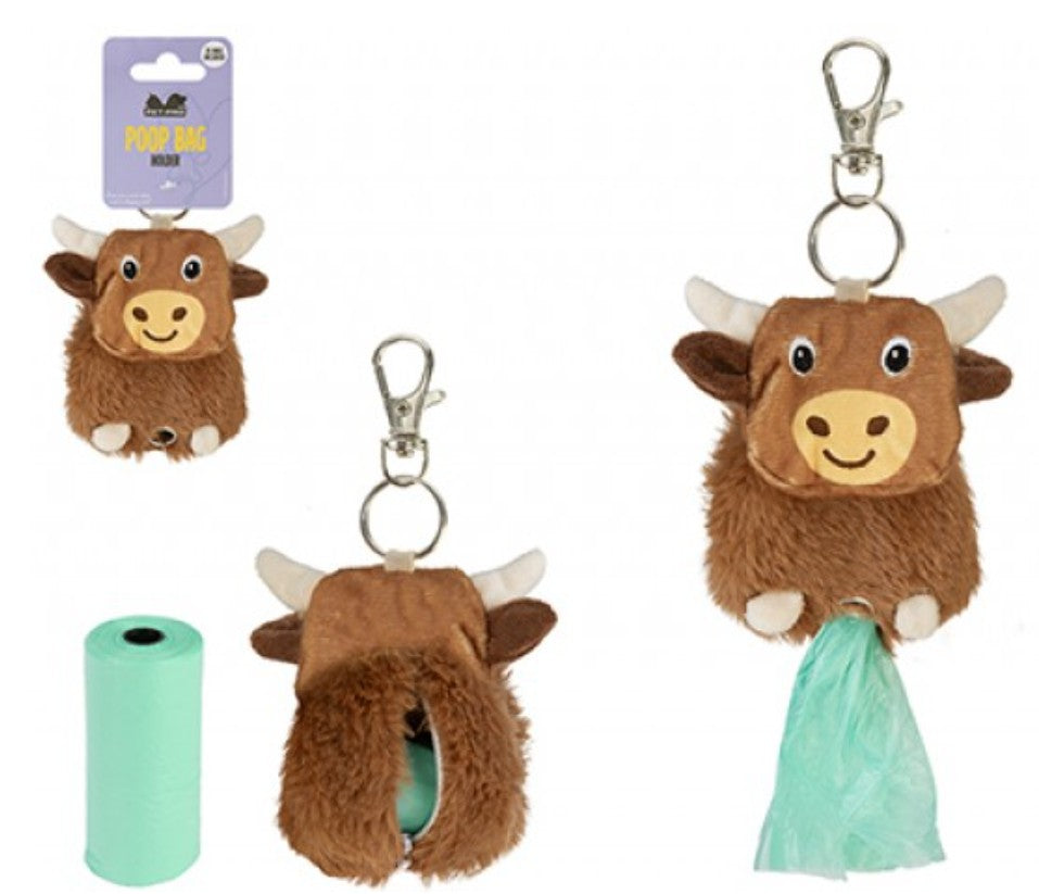 Pet Pro Highland Cow Poop Bag Holder With Bags & Clasp