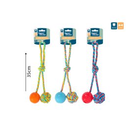 Rubber & Rope Tug Dog Toy 3 Assorted Colours