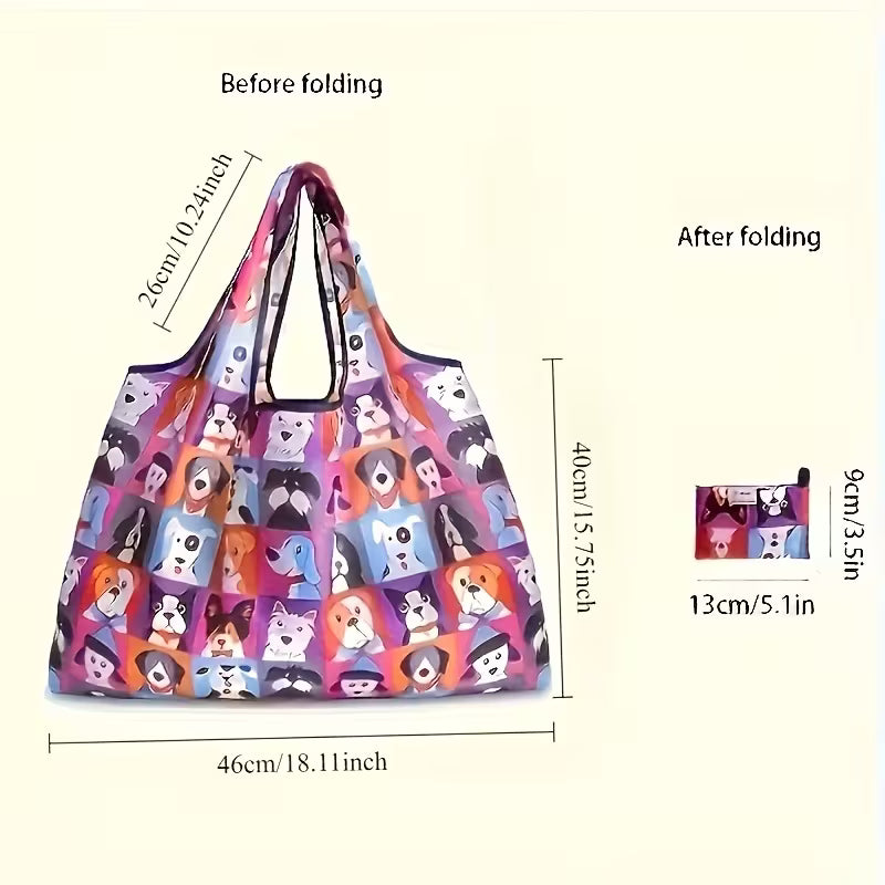 Dog Print Reusable Foldaway Bag