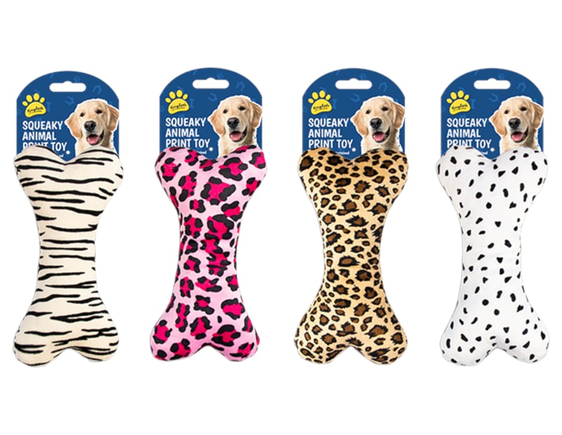 Animal Print Squeaky Bone Dog Toy